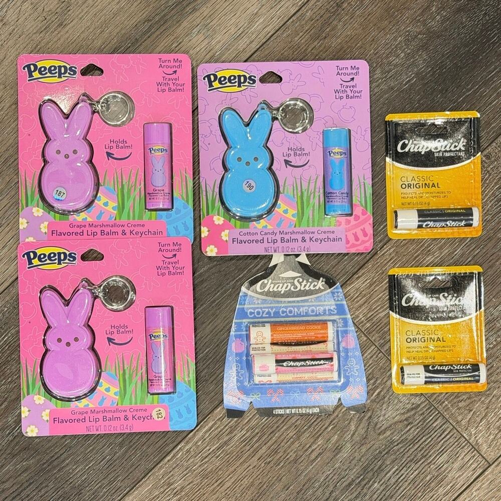 Lip Balm Lot of 6 ChapStick Original Cozy Comforts 3pk & Peeps Keychain Sets